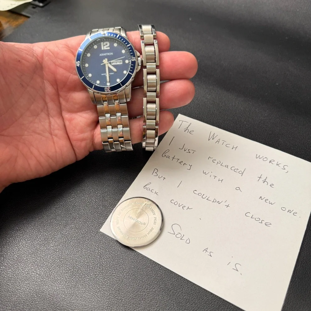 Armitron 20/5338SV Men's Silver Tone Watch & Bracelet Set BACK‎ NOT CLOSING Jap